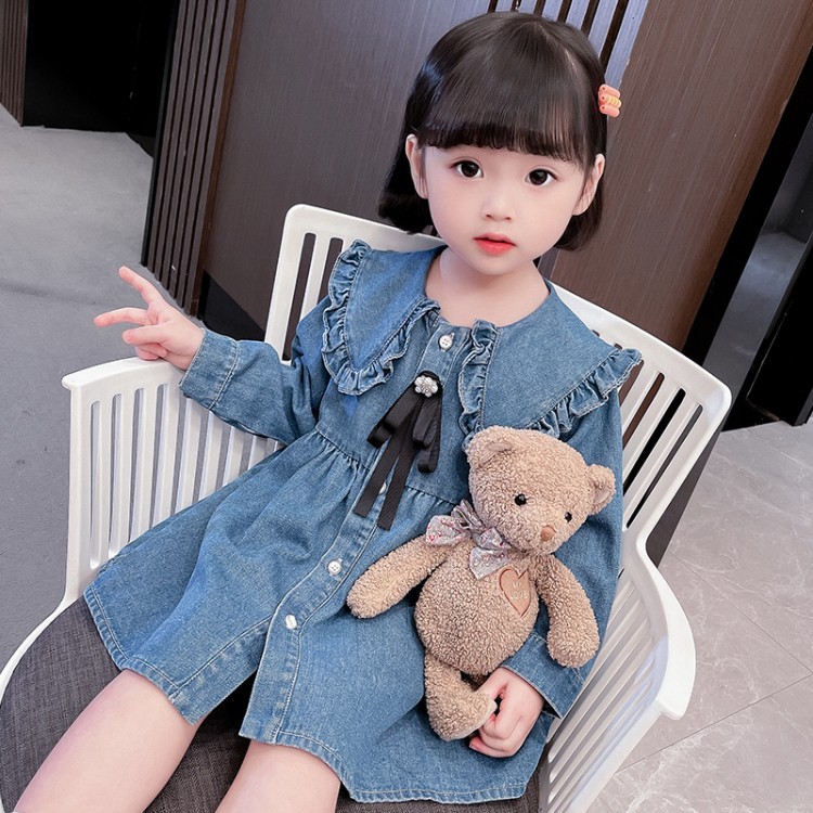 girl Denim Dress spring and autumn 2021 new pattern baby Princess Dress Western style children girl Autumn skirt