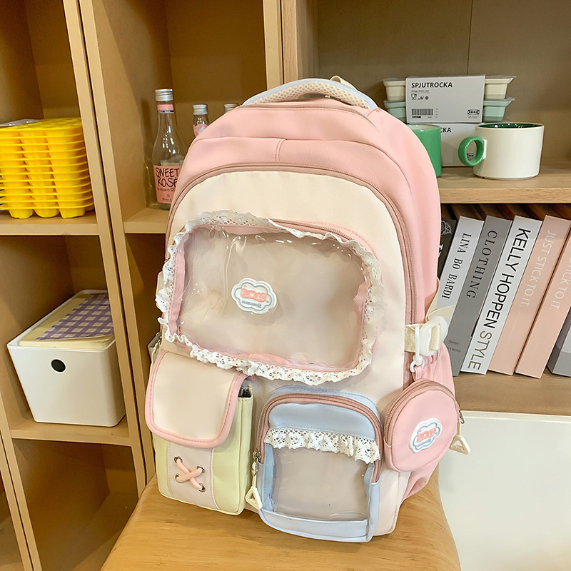 ドーパミン高価値痛バッグカレッジスタイル中学生バックパックバレエスタイルレースガールハートバックパック|undefined