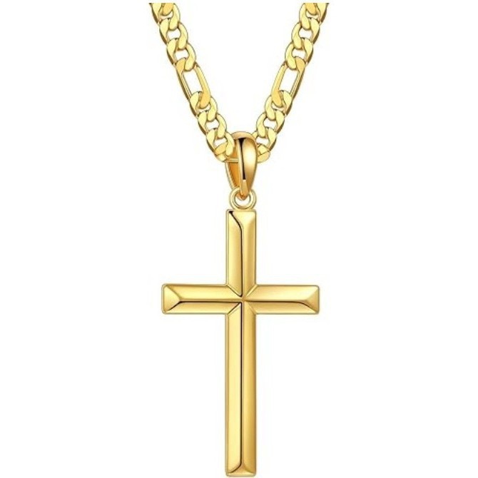 Collana con ciondolo a croce e catena cubana in acciaio_voghion.com