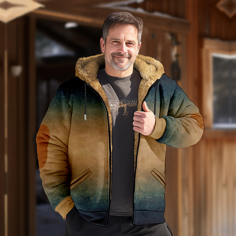 Patrón de multi-color transfronterizo europeo y americano impresión 3D Impresión digital suéter con capucha forro marrón Chaqueta de algodón acolchado