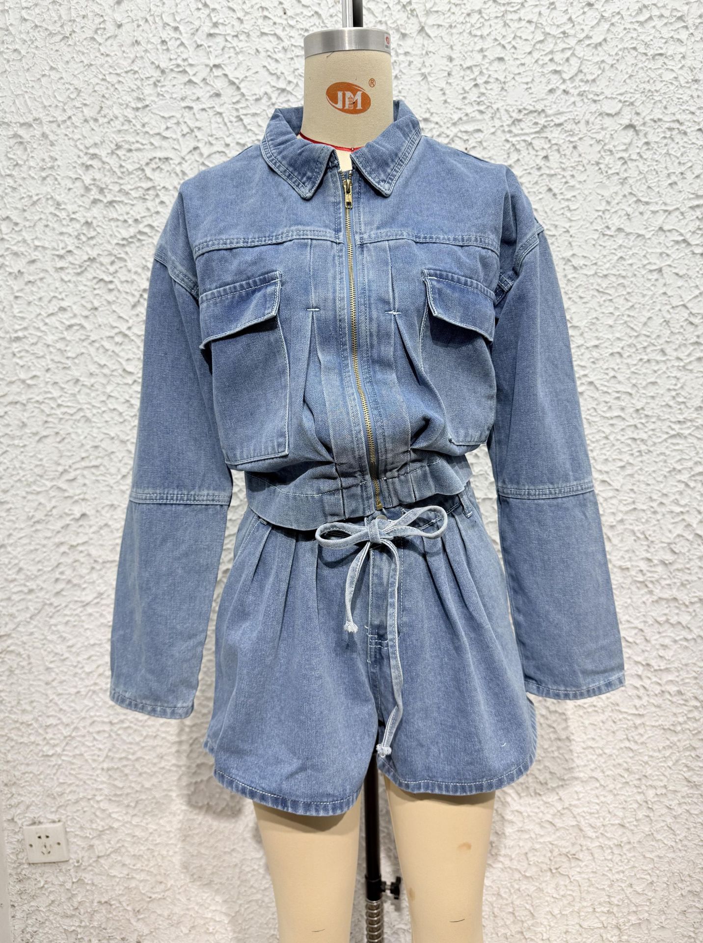 318g Weight Long Sleeve Sleeve Length Holiday Women's Streetwear Solid Color Polyester Denim Shorts Co-ord Set Shorts Sets