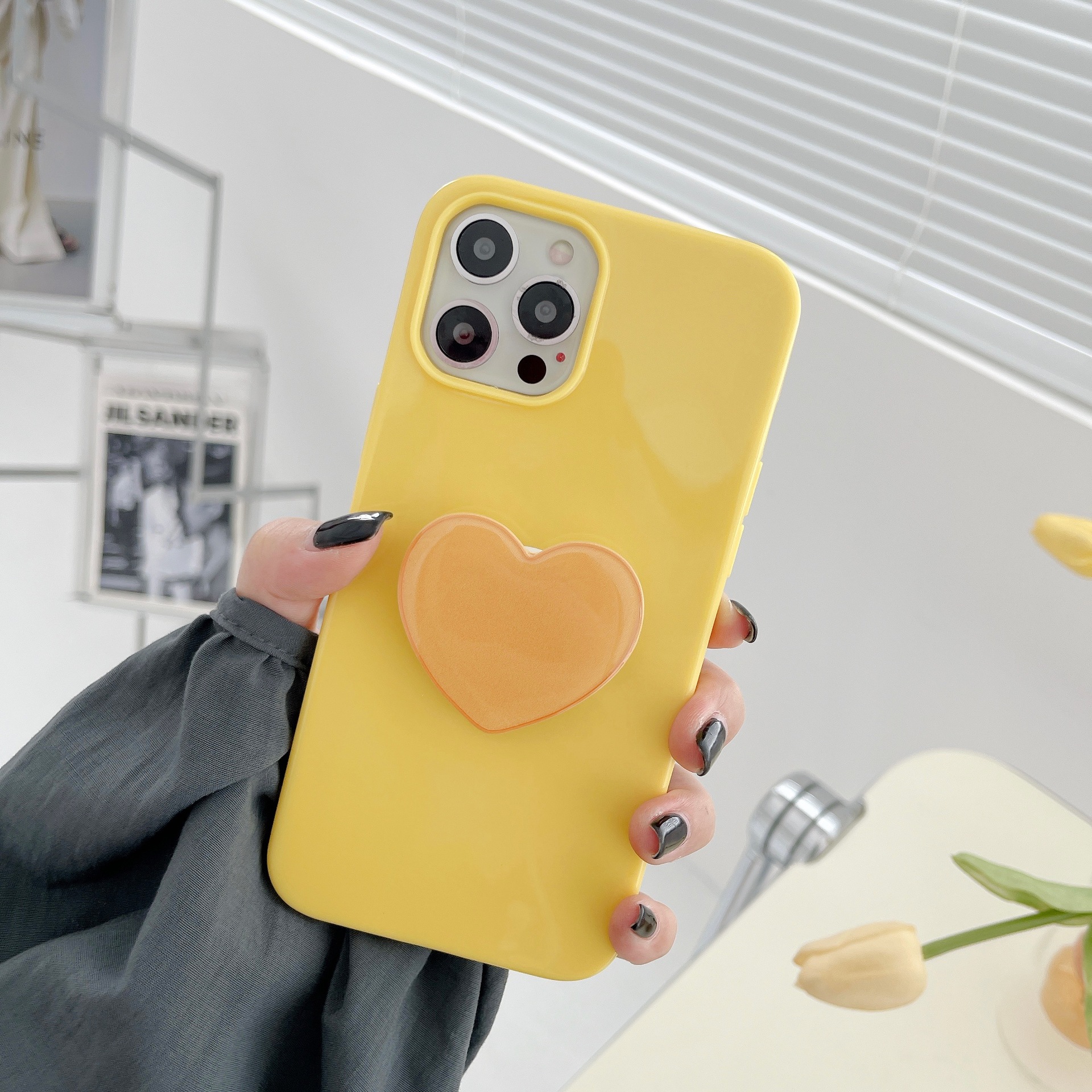 50g Weight Purple, Red, Green, Yellow Color Nihaojewelry Wholesale Accessories Simple Jelly Color Heart Bracket Mobile Phone Case 4
