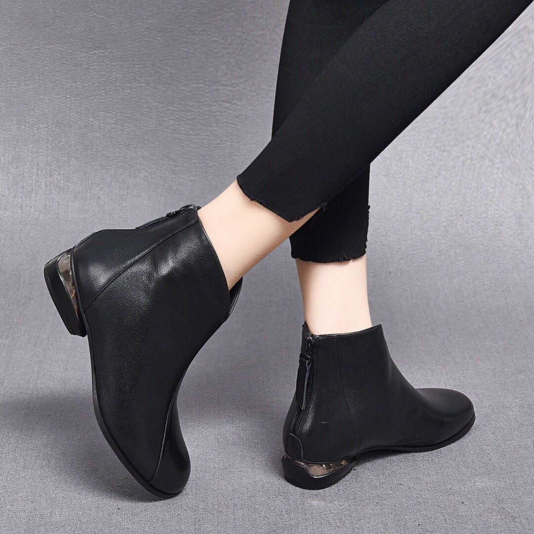 ShoeVault Round Toe Chunky Heel Back Zipper Korean Fashion For Women 2023 Autumn Winter New Fashionable Elegant Style Women's_vogvips.com
