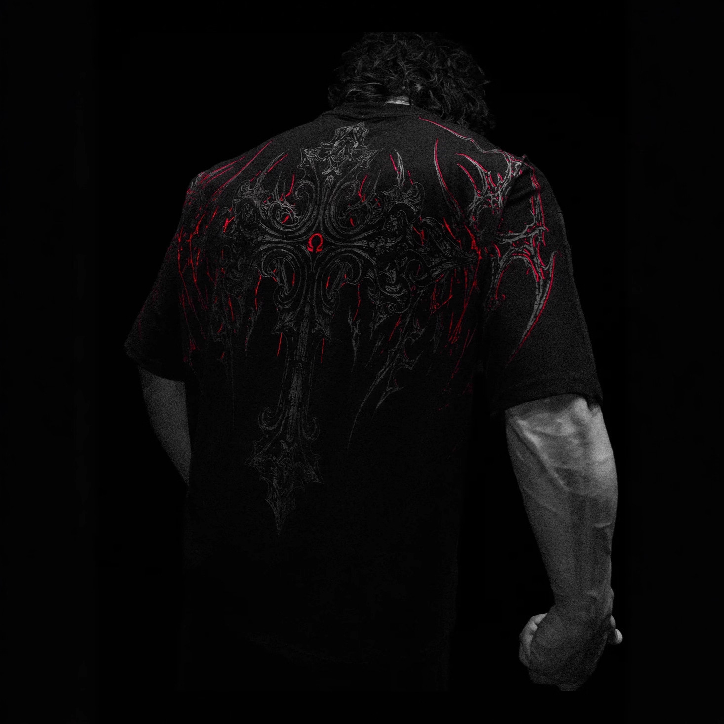 Breathedivinity Men's Oversized T-Shirt Dark Style American Trendy Brand Sports Casual Cotton Printed Short Sleeve 008_viptrois.com
