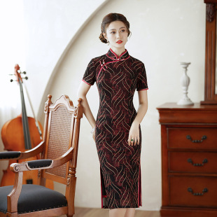 [Factory Outlet] Spring/Summer 2023 New Stretch Mesh Mid-length Slim-fit Elegant Explosions Cheongsam