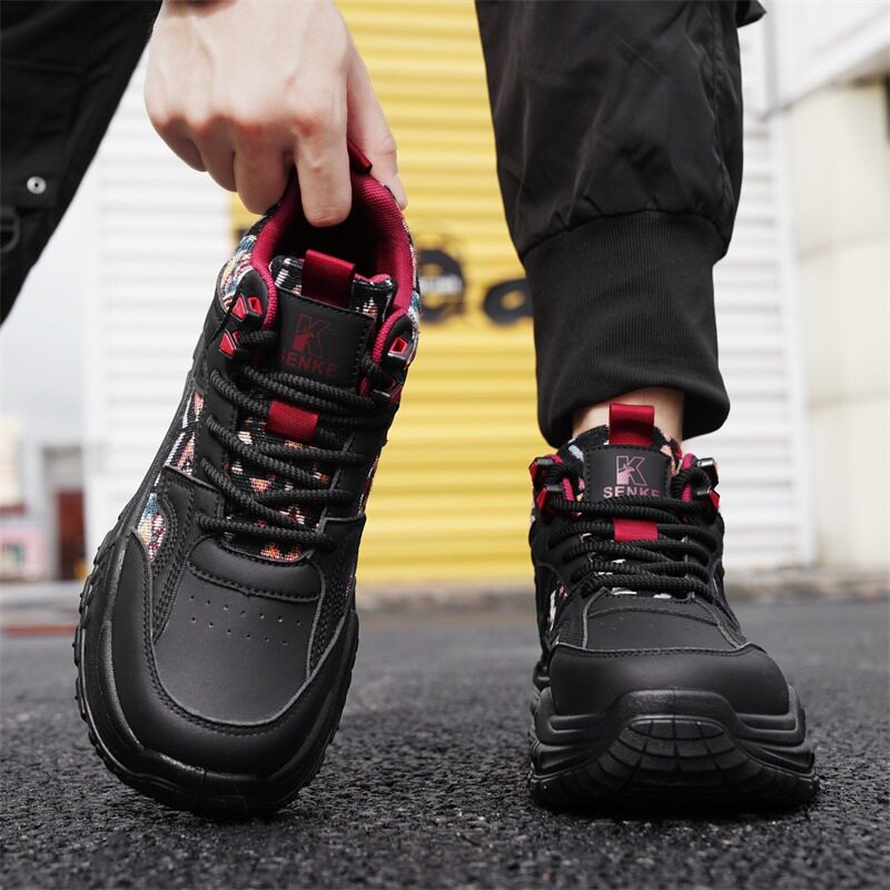 Giày thể thao nam cổ trung, giày sneaker năng động đế dày tăng chiều cao, dây buộc, phối màu — Việt Nam, màu, đen