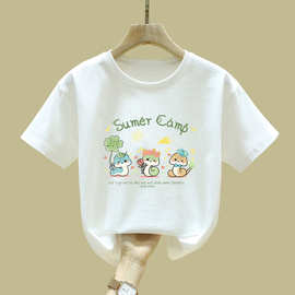 纯棉女童圆领短袖T恤夏季新款儿童宝宝洋气卡通动漫百搭休闲上衣