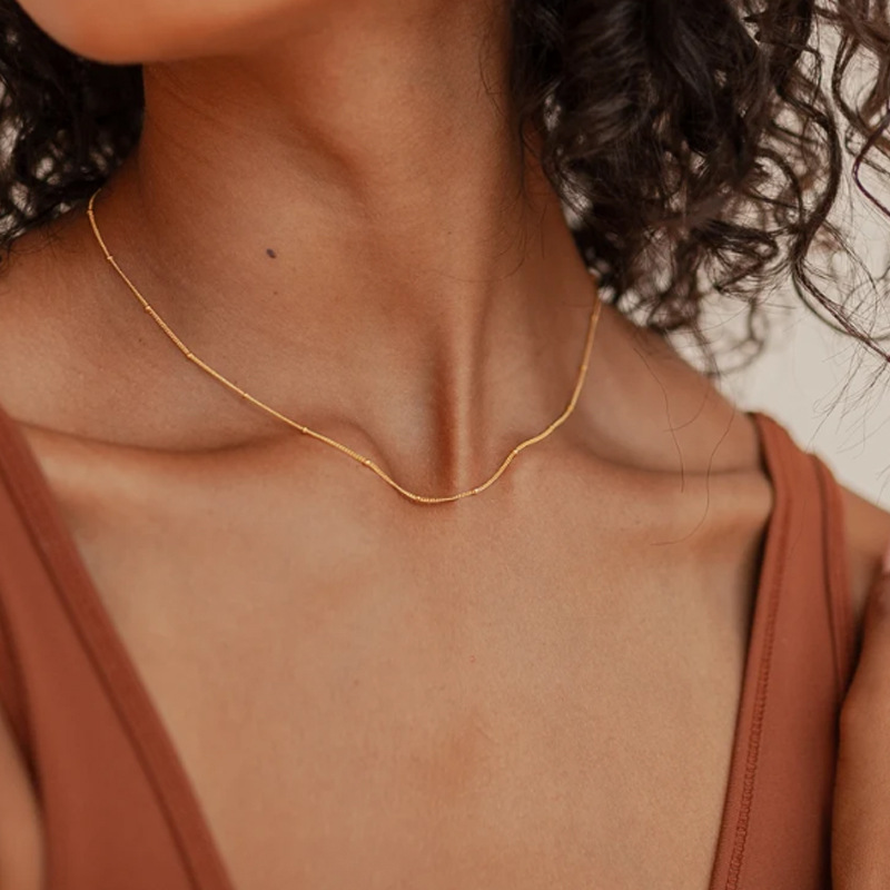 歐美時尚簡約不鏽鋼素鏈飾品真空電鍍18K金鈦鋼珠鏈項鍊首飾女