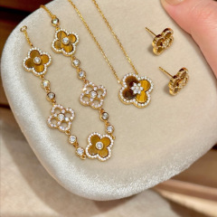 S925银虎眼四叶花手链项链女显白百搭四叶花造型轻奢气质耳钉