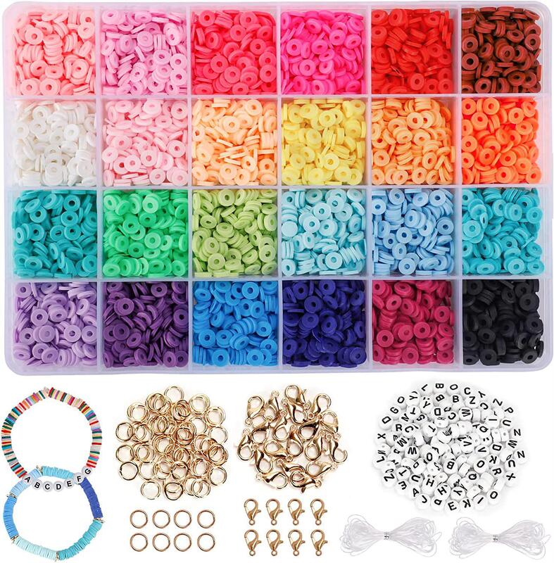 5000 Pcs Clay Beads Polymer Flat Disc Beads Kit Alphabet Beads Lobster Buckle DIY Bracelet Earrings Accessories