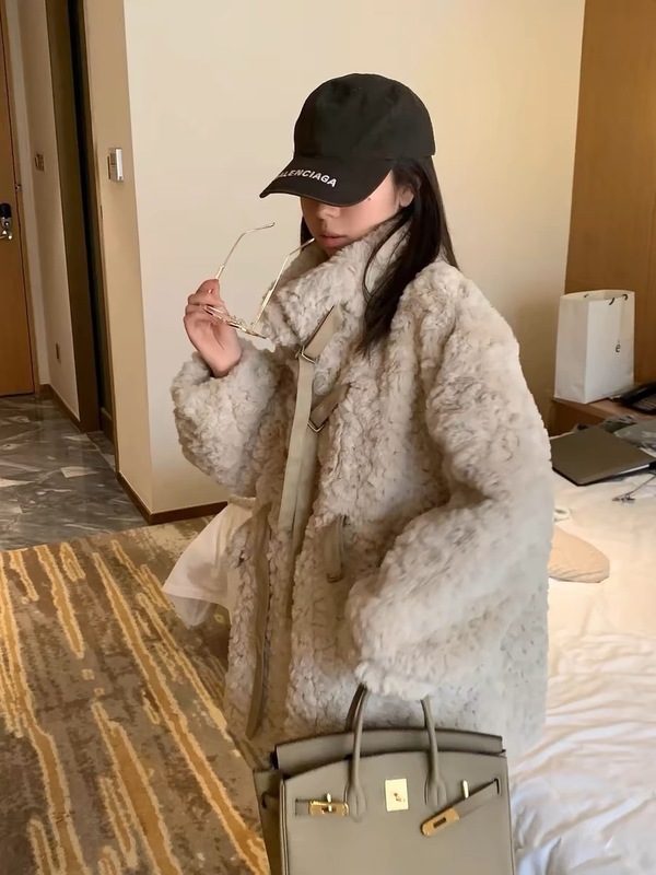 皮毛一体羊毛羔外套女冬2025新款皮草中长款宽松加绒加厚大衣棉服|undefined