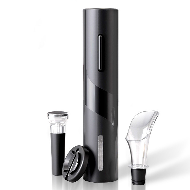 Juego completamente negro (abridor de botellas, anillo de corte, tapón de botella, verter de vino)