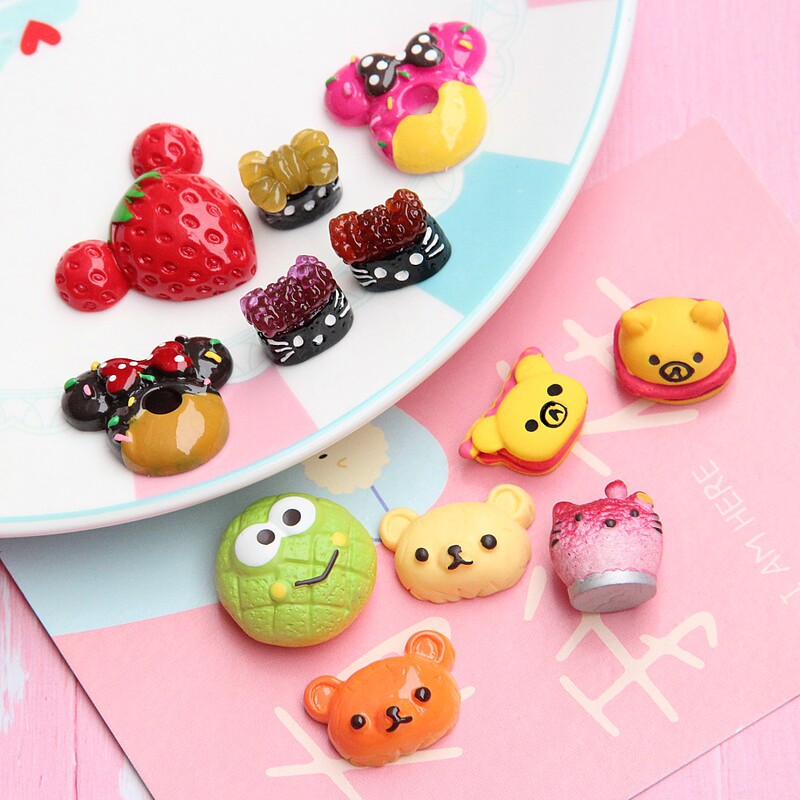 Strawberry Mickey Minnie Donuts Mung Bean Frog Bread Food Play Explosions DIY Phone Case Cream Gel Hairpin Accessories