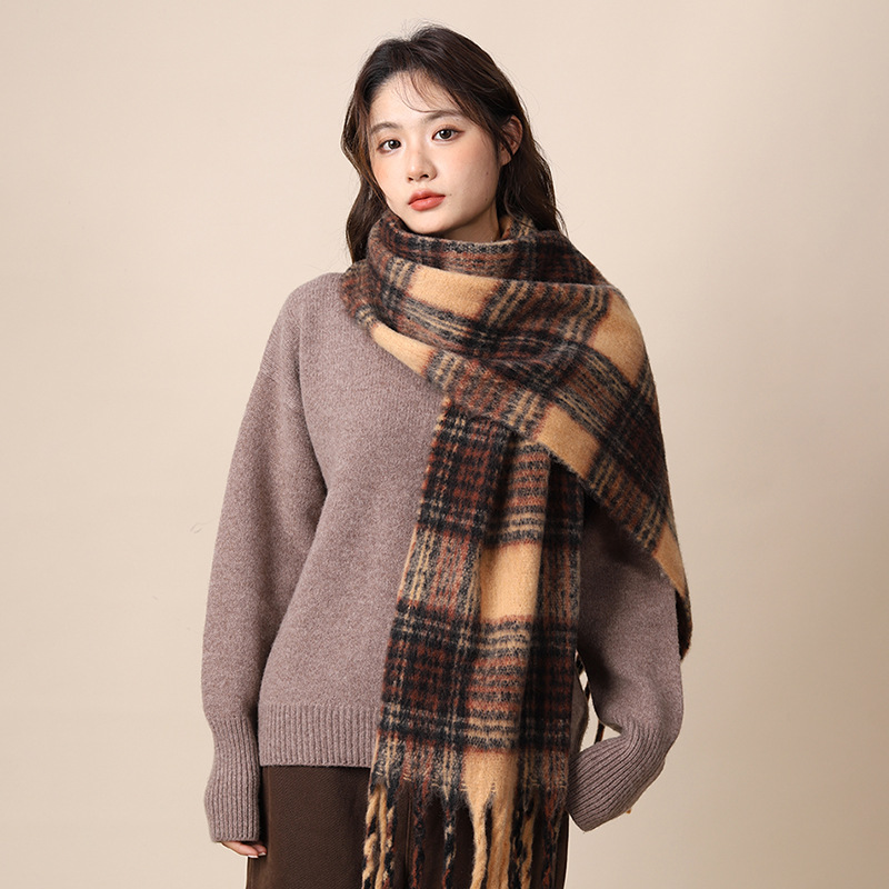 Sciarpa invernale in mohair con nappe di alta qualità, in cashmere marrone Maillard, per studenti, stile nuovo_voghion.com