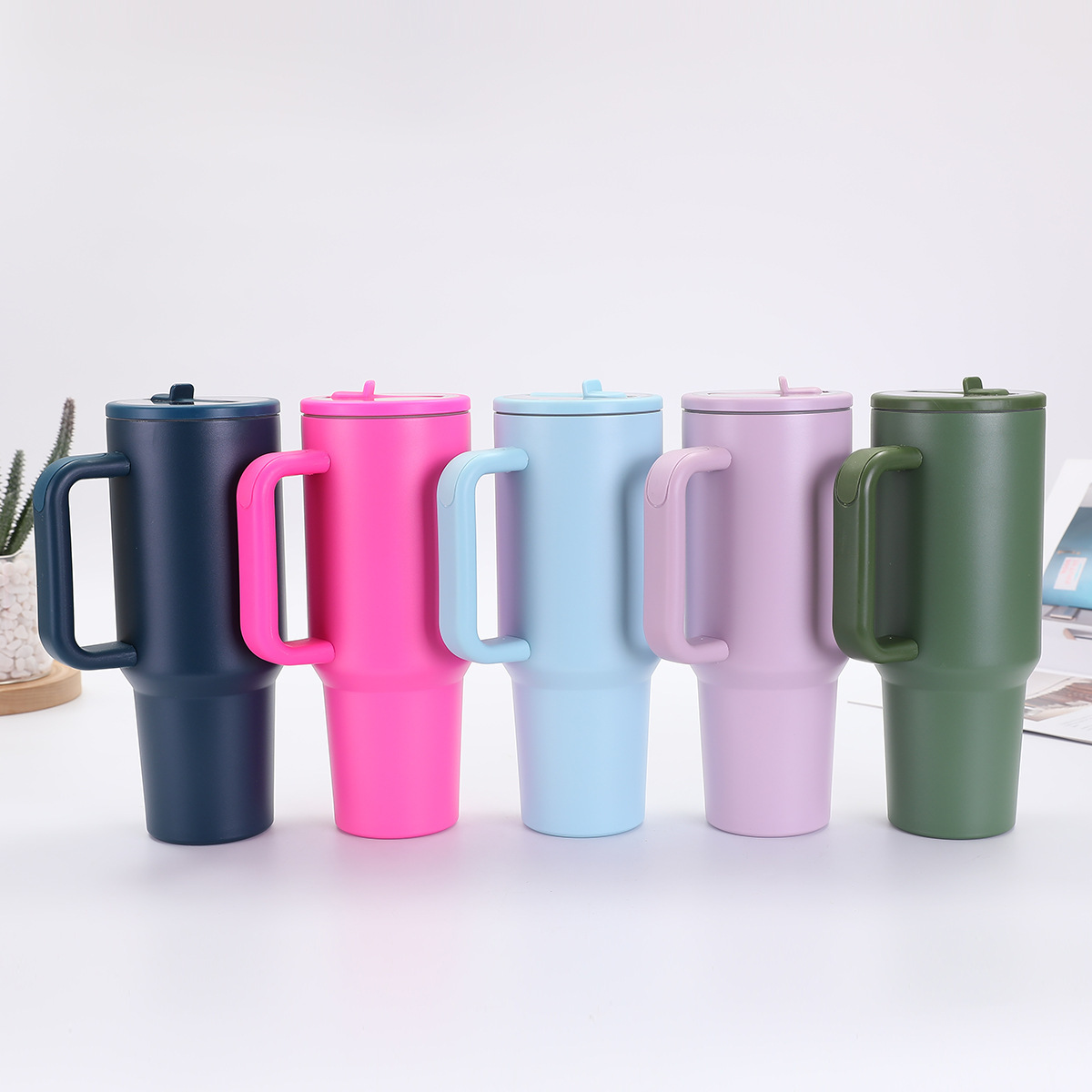 Taza termo de acero inoxidable Big Mac 304 de 40oz taza de automóvil de quinta generación con mango pajita de hielo portátil