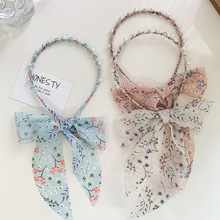 网红珍珠水钻飘带发箍布艺编发少女压发头箍小清新碎花韩版发饰