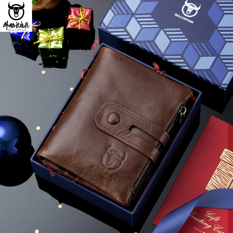 Captain Cow Leather Goods Genuine Leather Men's Wallet Vertical Style Casual Short Multi-Function Photo Album Driver's License First Layer Cowhide Wallet