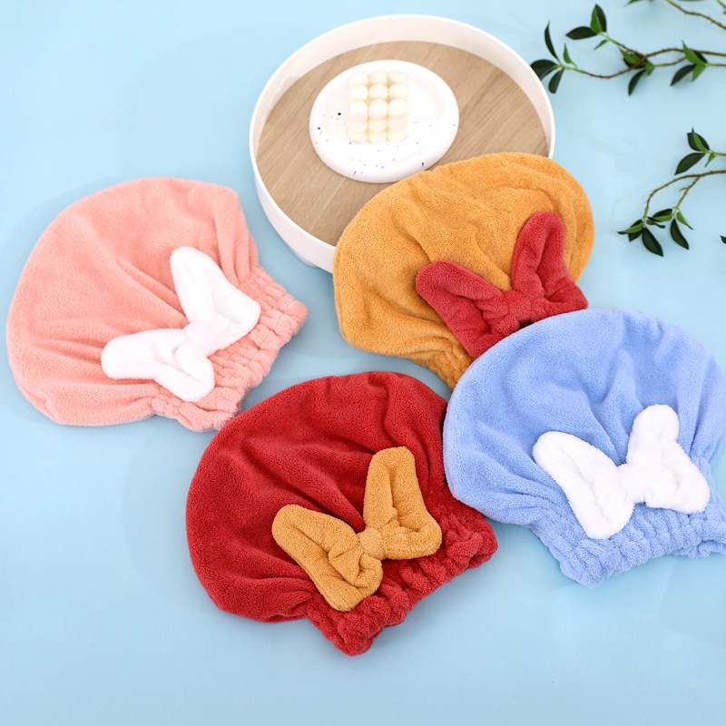 Hair Dryer Cap Women's Absorbent Quick Dry Elastic Bath Cap Cute Long and Short Hair Shampoo Head Towel Coral Fleece Head Scarf 