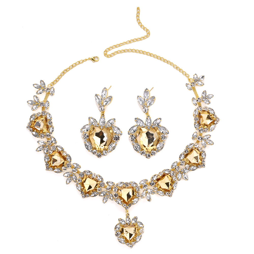 Europa y América amor conjunto de joyería de moda femenina alta sensación de diamante clavícula pendientes simples conjunto de joyería