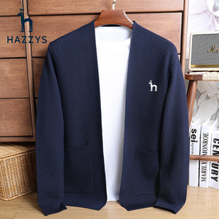 Hazzys Haggis Cardigan Men's Fall/Winter Solid Color V-Neck Men's Sweater Embroidered Knitwear Jacket