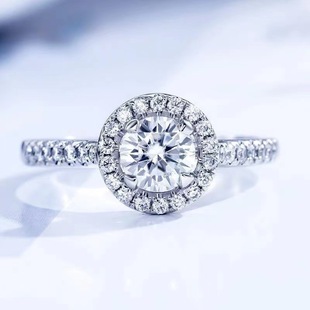 Round Bag Imitation Moxan Diamond Ring Women's Korean-style Niche 1 karat Ring Couple's Cold Style Light Luxury Open Wedding Ring