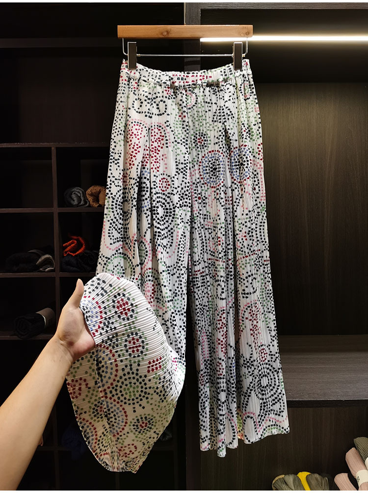 Quần culottes nữ ống rộng họa tiết bohemian, cạp chun nhún, dáng suông rộng, dài 9 phân — màu đen, màu trắng chi tiết 6
