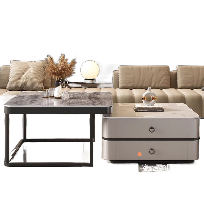 Mesa de centro de pizarra de roca, mesa de centro simple moderna de lujo ligero, sala de estar, hogar, apartamento pequeño, balcón, mesa auxiliar cuadrada italiana