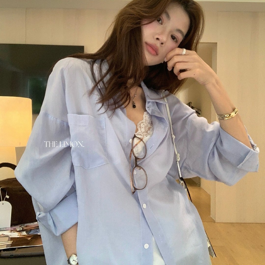 Áo sơ mi nữ tay dài chất liệu tencel phong cách lười biếng ấm áp — Vàng nhạt, xanh lam, Xanh lá cây nhạtcolor, màu hồng