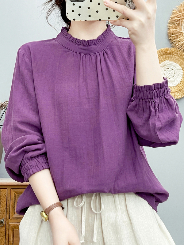 French-Style Artistic Collared Cotton Shirt for Women, Long-Sleeved, 2026 Spring Collection, Soft, Skin-Friendly, Breathable, Pure Cotton Pullover Shirt French-Style Artistic Collared Cotton Shirt for Women, Long-Sleeved, 2026 Spring Collection, Soft, Skin-Friendly, Breathable, Pure Cotton Pullover Shirt