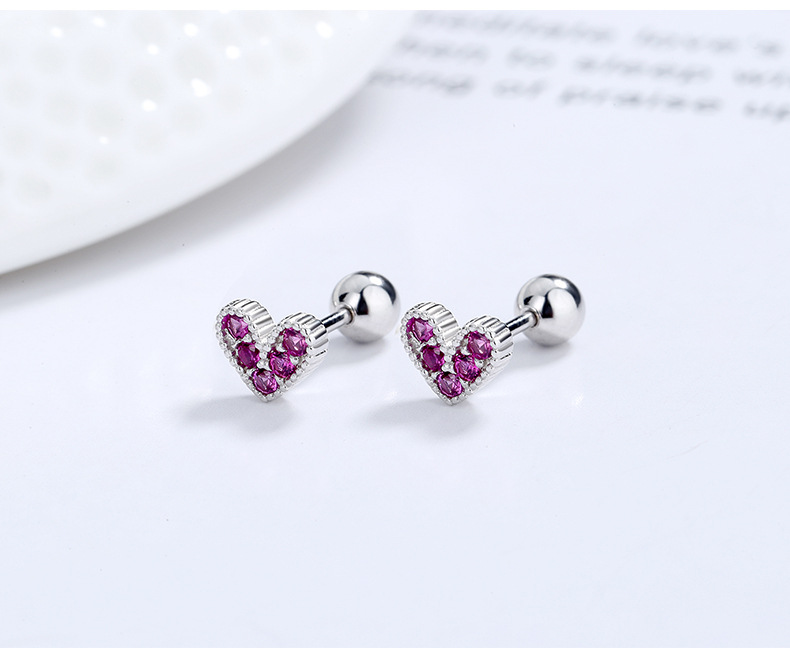 2g Weight 925 Sterling Silver Ear Needle Material Zircon Inlay Material Small Stud Earrings Classification 1 Pair 925 Sterling Silver Zircon 925 Sterling Silver Earrings Heart Shape Screw Backs Small Stud Earrings