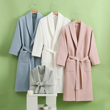 跨境新款纯棉浴袍春秋夏长款华夫格浴衣民宿酒店全棉情侣吸水睡袍