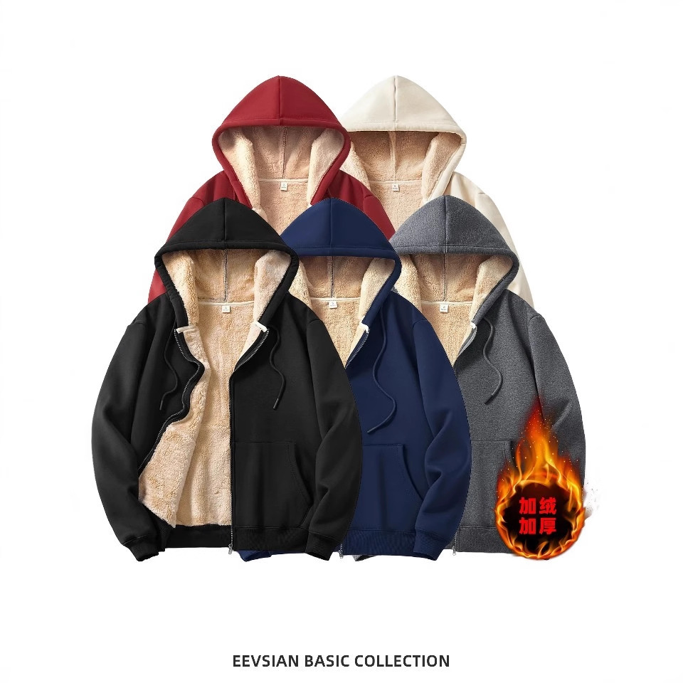 冬季重磅羊羔绒外套男女宽松大码胖子男装加绒加厚连帽拉链卫衣