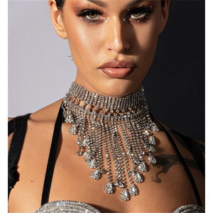 Singers nightclub bar gogo dancers Fashion full diamond tassel necklace personality sexy water drop bling necklace rhinestone accessories for female