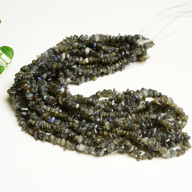 천연 래브라도라이트 자갈 긴 끈 자갈 5-7mm 길이 약 85cm
