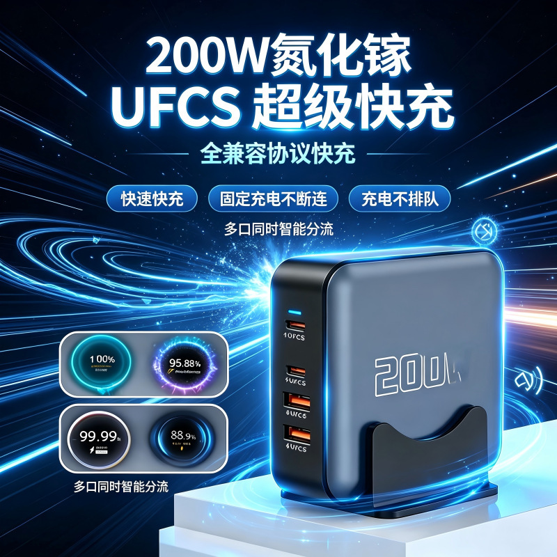 Exclusive for cross-border sales: 200W GaN UFCS Fusion Protocol Multi-port USB Charger Super Fast Charging Head for Laptops Exclusive for cross-border sales: 200W GaN UFCS Fusion Protocol Multi-port USB Charger Super Fast Charging Head for Laptops