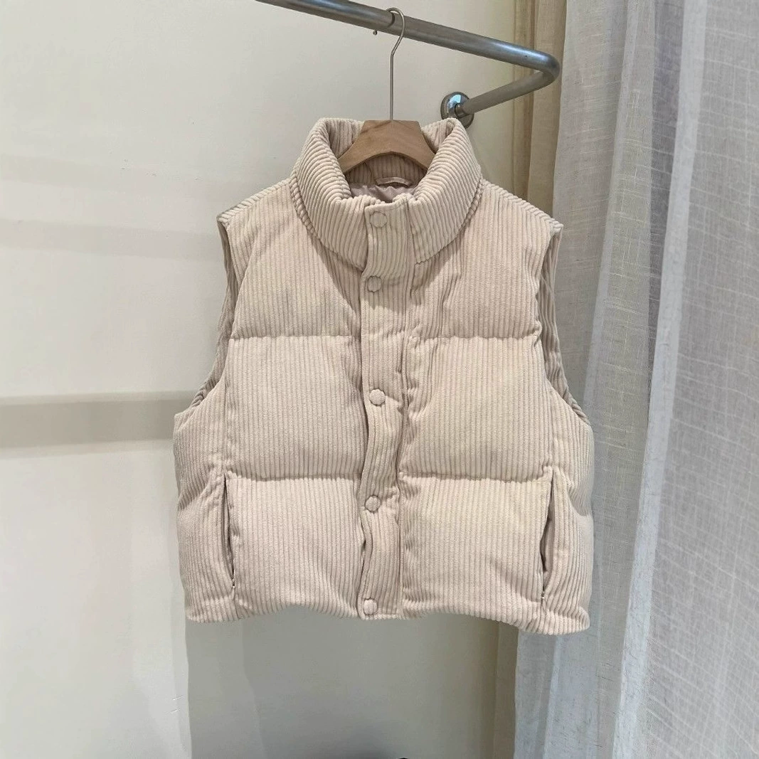 Вельветовый новый зимний жилет 2024 модный воротник свободный короткий хлопок плечо