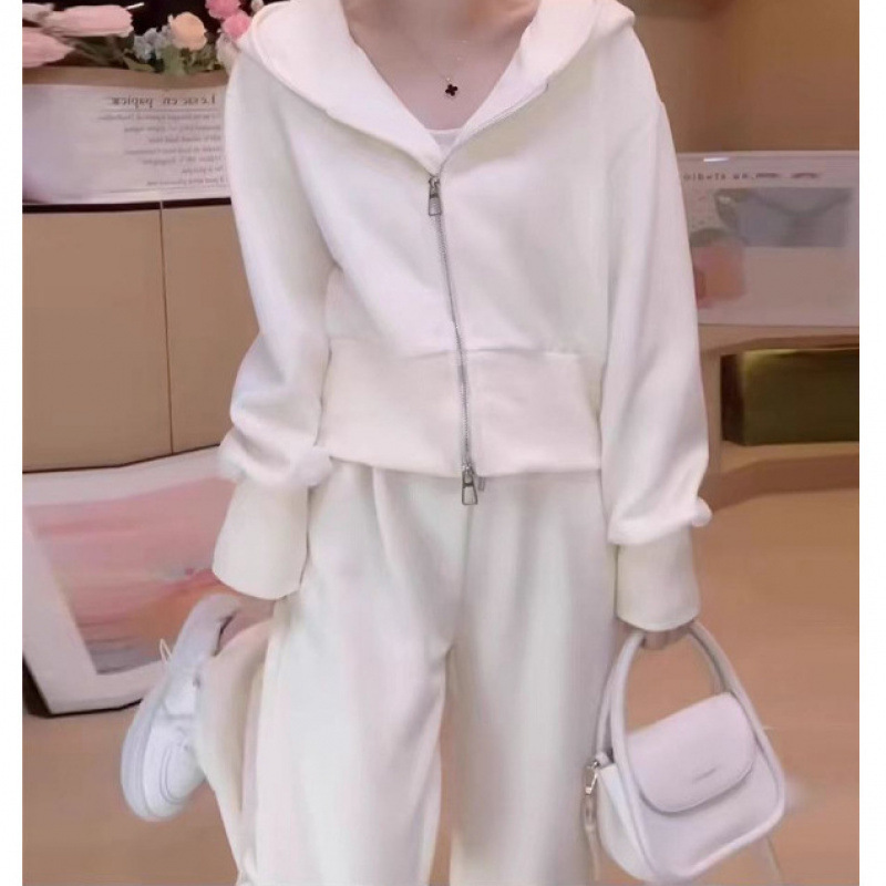 小个子粉色卫衣连帽休闲运动套装女网红炸街俏皮活泼直筒裤两件套|undefined