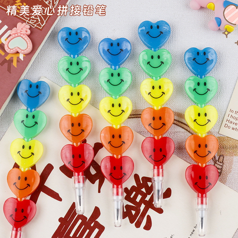 New Creative 5-Section Heart Pencil Multi-Section Cartoon Pen Expression Bullet-Free Pencil Building Blocks Student Prizes