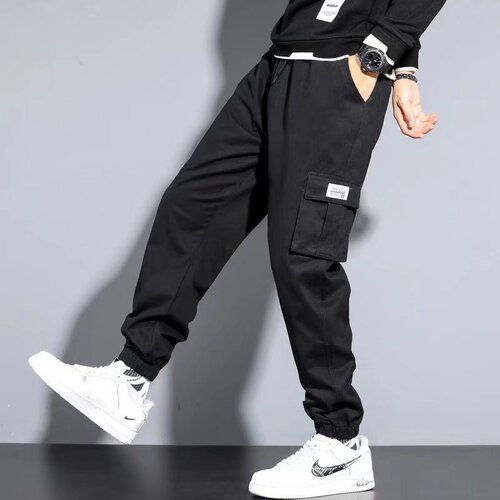Men's Loose Straight Leg Cargo Pants Autumn/Winter Version Korean Style Tied Pants Casual Trouser Mid Waist Trendy