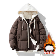 偽の2枚の帽子付き綿服男性冬の新しいゆるい厚手の綿服パン服男女の綿入れの上着