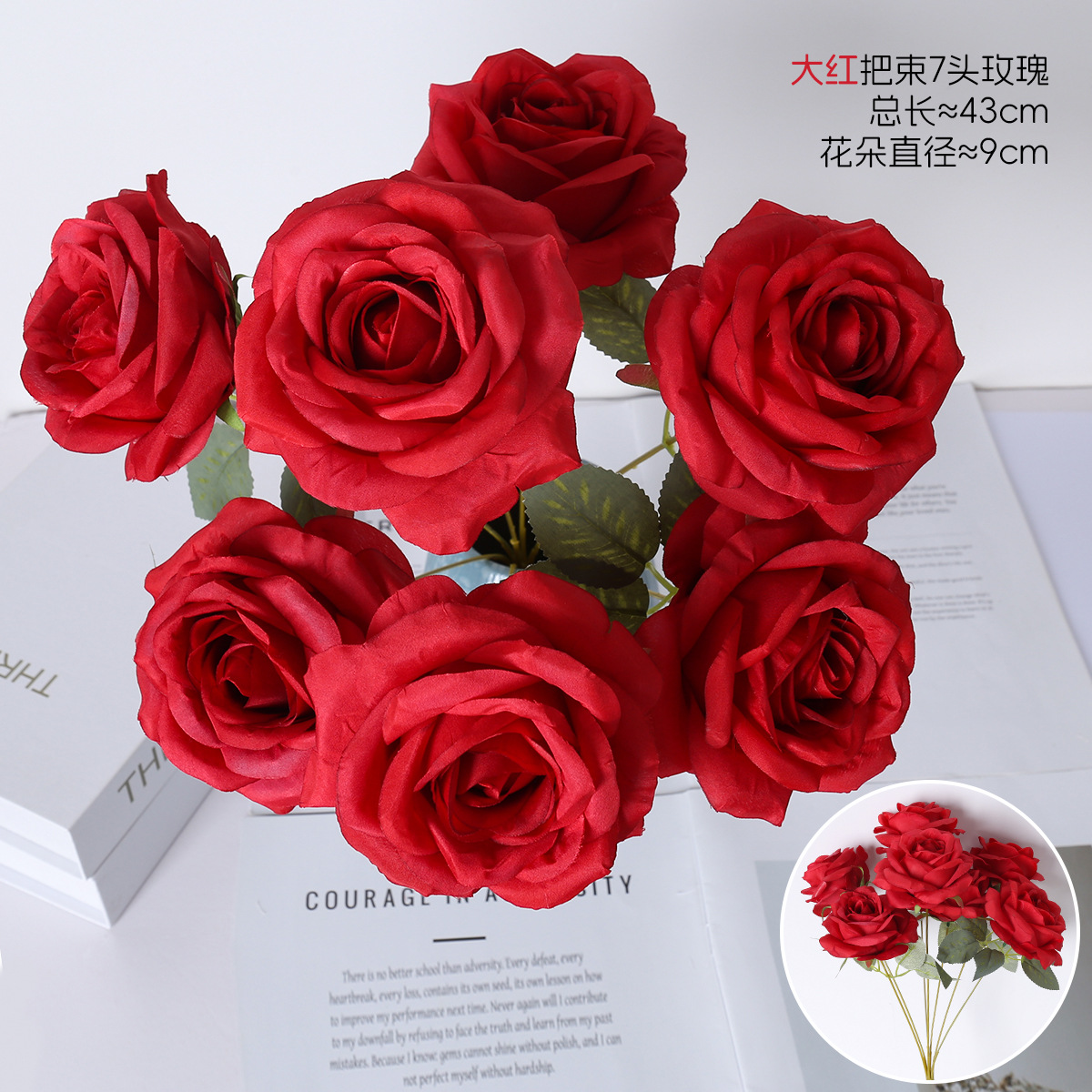 7 rosas de diamante simulación de flores de rosas bodas decoración de hotel guía de la casa fábrica de flores falsas al por mayor