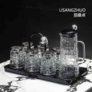 Light Luxury Glass Water Set, Household Heat-Resistant Drinking Cup, Living Room Hospitality Tea Cup, Teapot, High-End Storage Set
