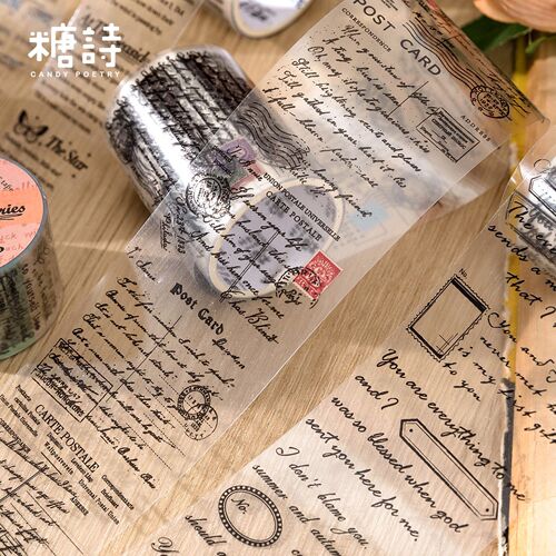 Sugar Poetry PET Tape Time Manuscript Series Retro English Handbook DIY Material Base Cycle Stickers 6 Types