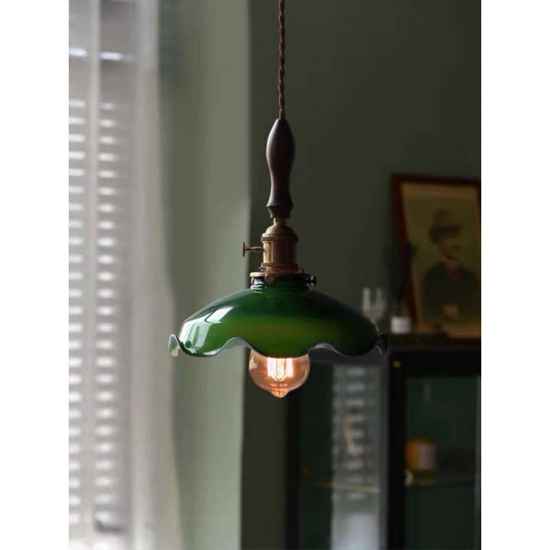 Old Shanghai Chandelier Retro Nostalgic Industrial Style Green Glass Restaurant Bar Solid Wood Tavern Staircase B&B Lamps