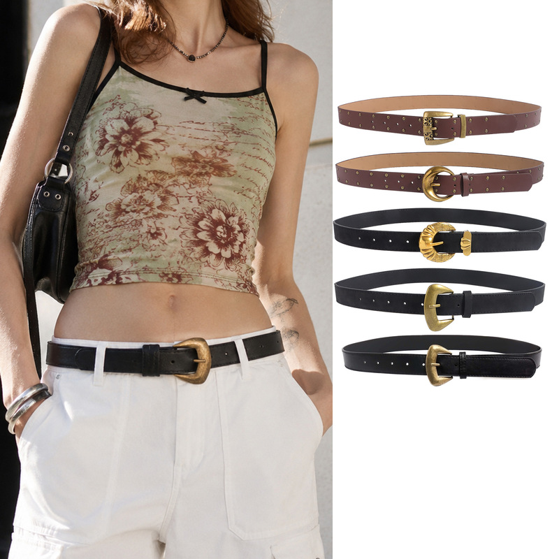New Carved Retro Pu Casual Spicy Girl Belt, Simple Versatile Decorative Belt for Pairing with Jeans and Low-Rise Pants New Carved Retro Pu Casual Spicy Girl Belt, Simple Versatile Decorative Belt for Pairing with Jeans and Low-Rise Pants