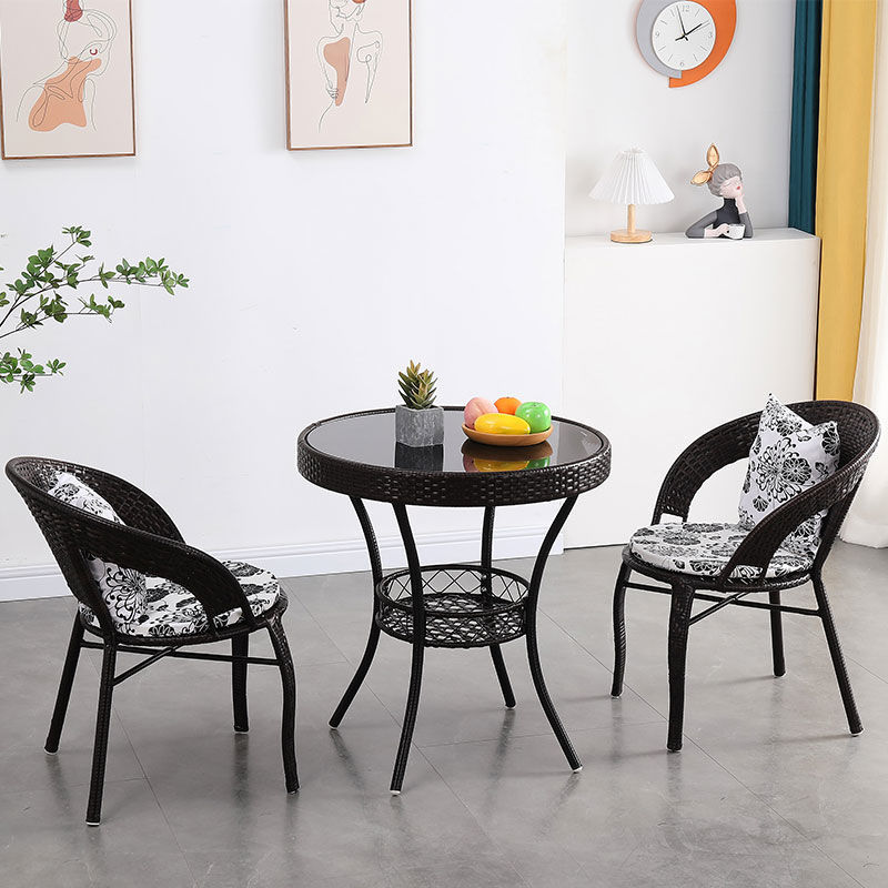 Minimalist Modern Balcony Wicker Sofa Set Bedroom Outdoor Courtyard Garden Small Round Dining Table with Thick Small Coffee Table