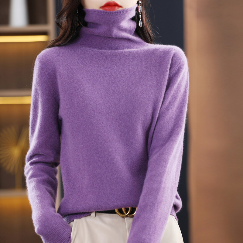 Ropa de primera línea 100 suéter de lana cuello de pila de mujer Otoño e Invierno cuello alto suelto sin costuras jersey de Cachemira suéter de fondo