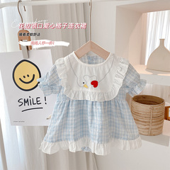 Baby Grid Pajama Set 0-2 Years Summer Korean Children's Clothing Girls Love Pajama Skirt Baby Clothes ML290