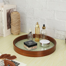 日式复古轻奢高档木质木头茶杯化妆品收纳盒圆形海棠玻璃装饰托盘