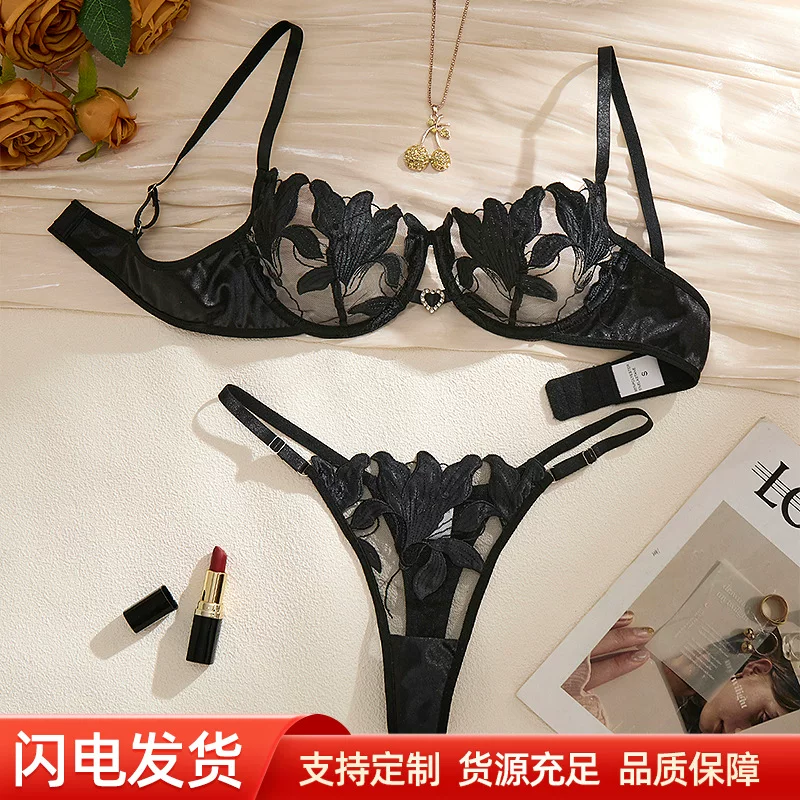 Панчло Lace Embroidered Bra & Thong Set, Floral Design, Women's Sexy Lingerie, Sizes S–XL